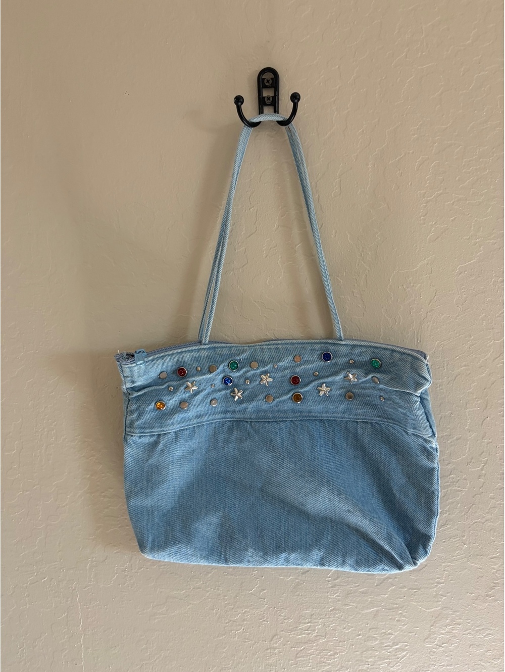 Vintage handmade denim studded tote bag